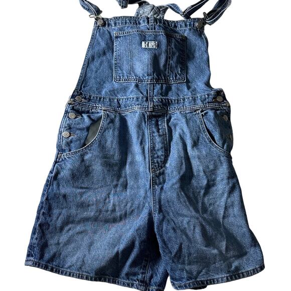 Levi's Pants - levis womens shortall blue sz LARGE denim cotton overall bibs sorts cottagecore